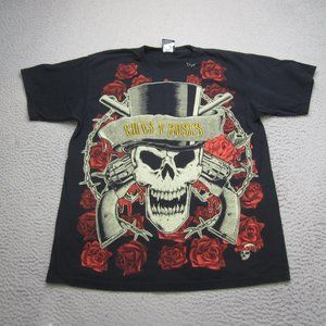 Guns N Roses Shirt Men Large Black Skull Roses Band Tee Concert Tee Rock N Death